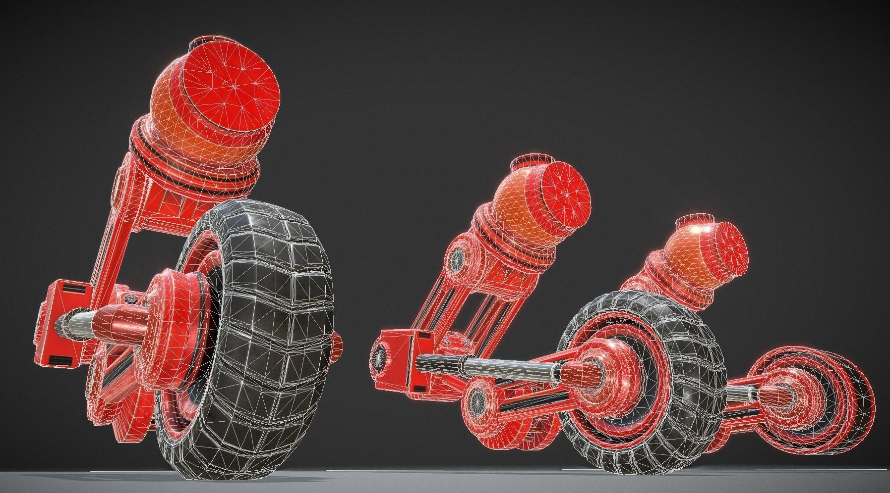 Hydraulic Suspension with Tires Neon Red Version Rigged Low-poly 3D model_14