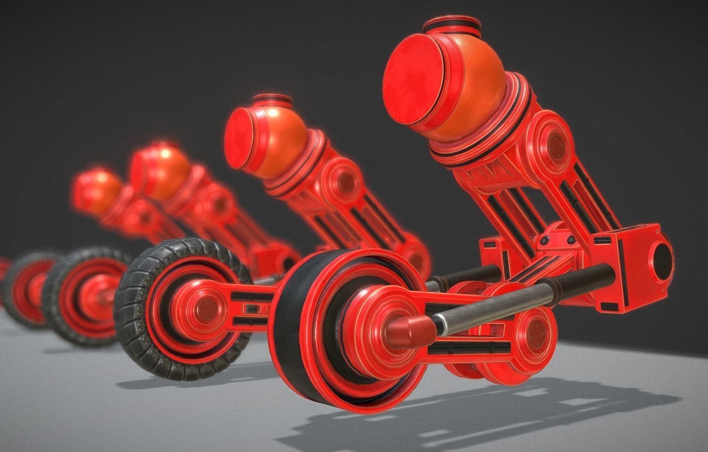 Hydraulic Suspension with Tires Neon Red Version Rigged Low-poly 3D model_7