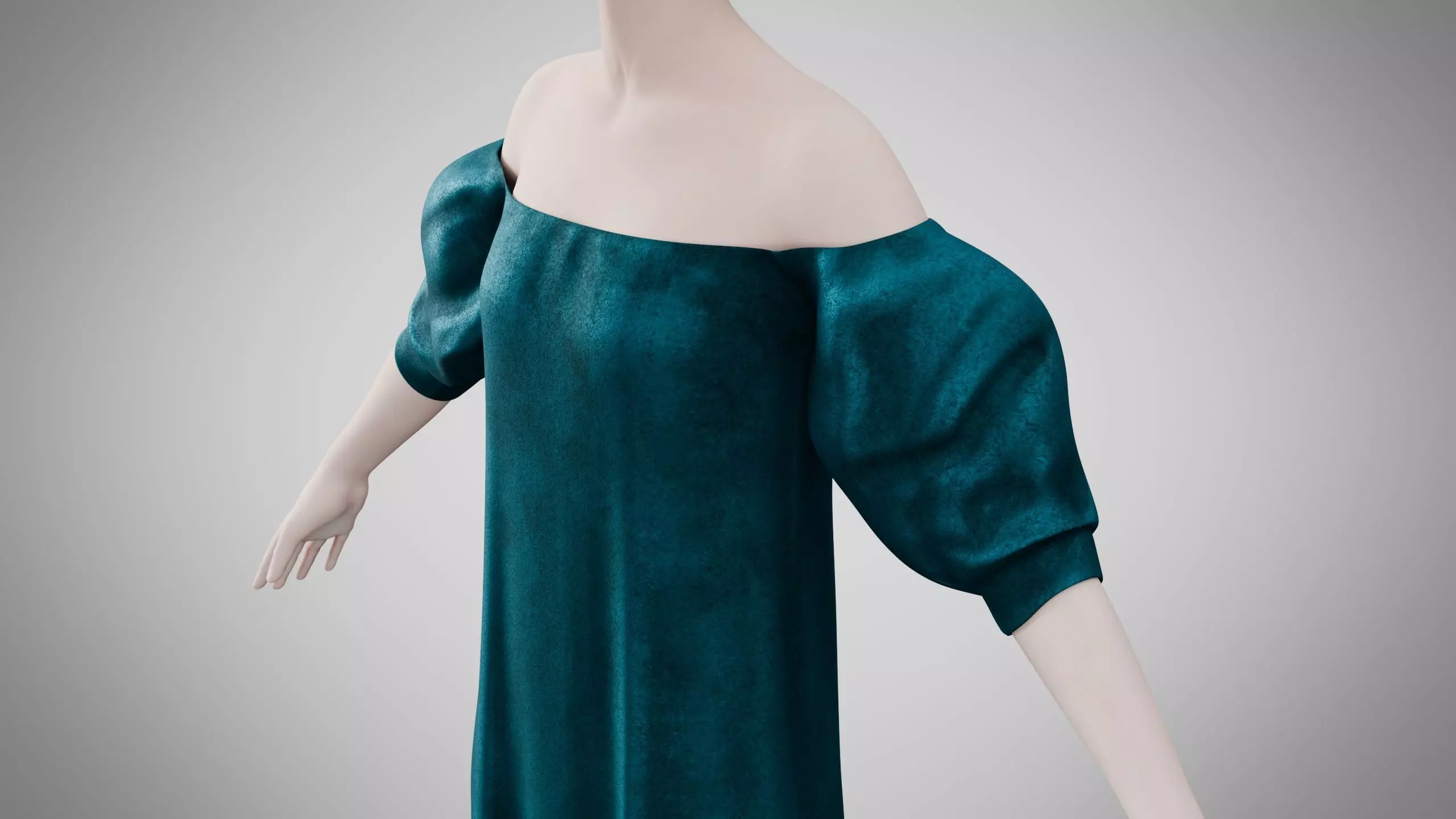 Dress 15 Teal Velvet Low-poly 3D model