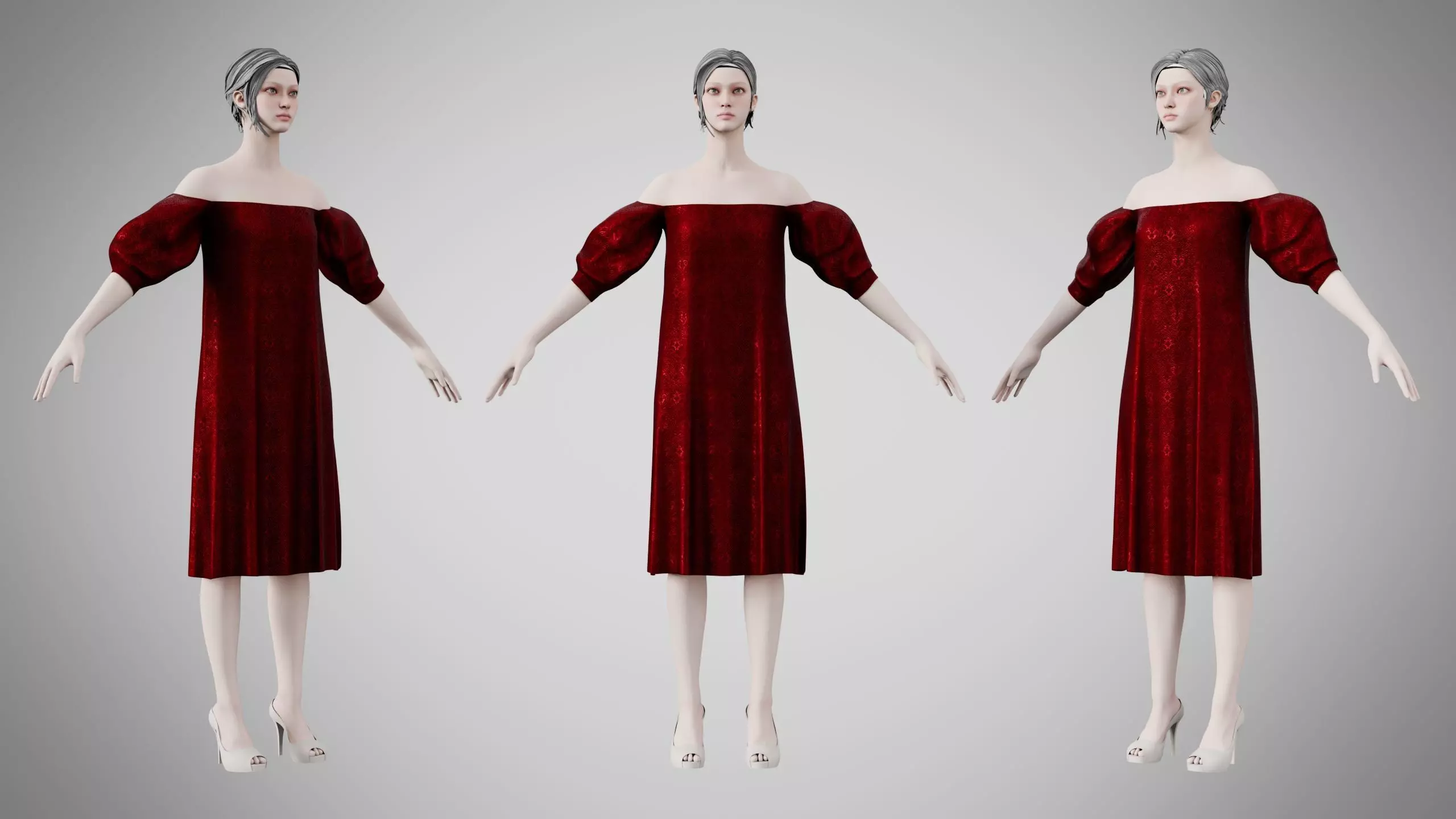 Dress 15 Burgundy Velvet With Design Low-poly 3D model