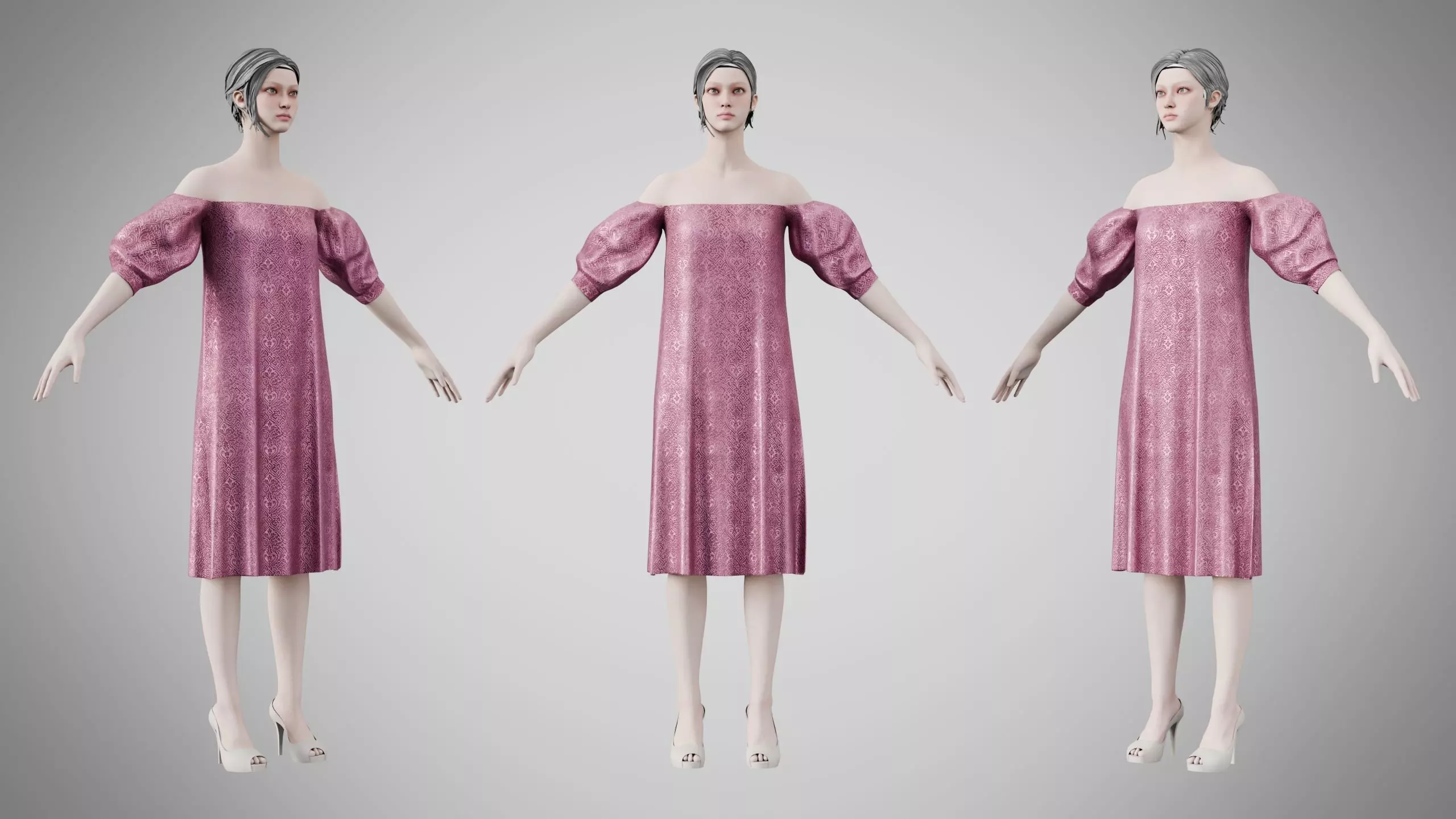 Dress 15 Dusty Rose Velvet With Design Low-poly 3D model
