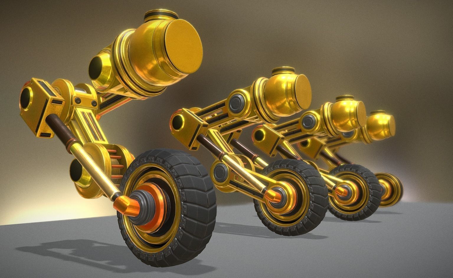 Hydraulic Suspension with Tires Yellow Version Rigged  Low-poly 3D model_0