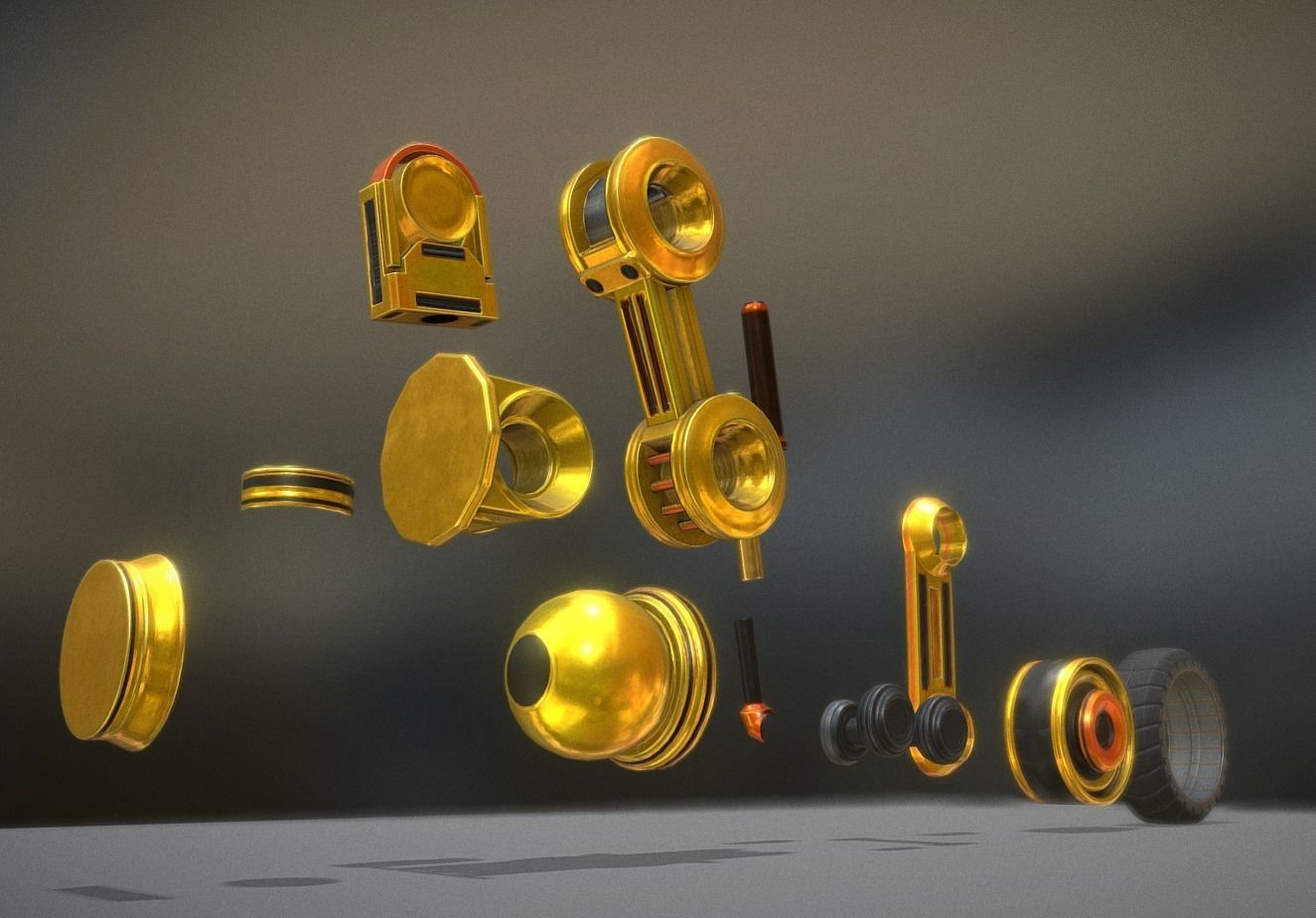 Hydraulic Suspension with Tires Yellow Version Rigged  Low-poly 3D model_4