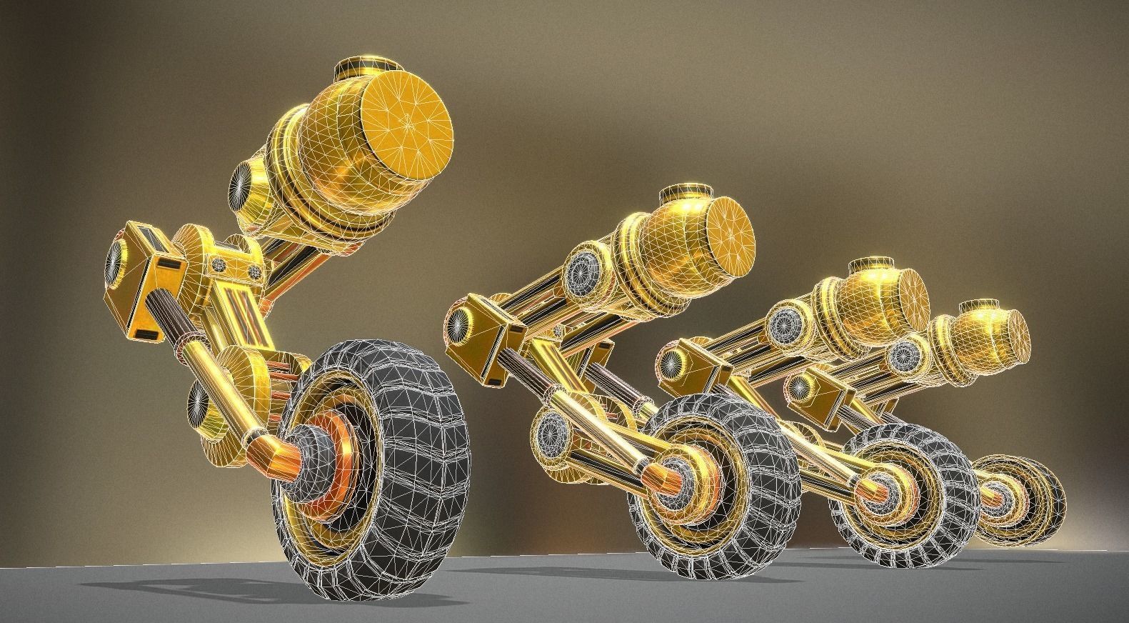 Hydraulic Suspension with Tires Yellow Version Rigged  Low-poly 3D model_9