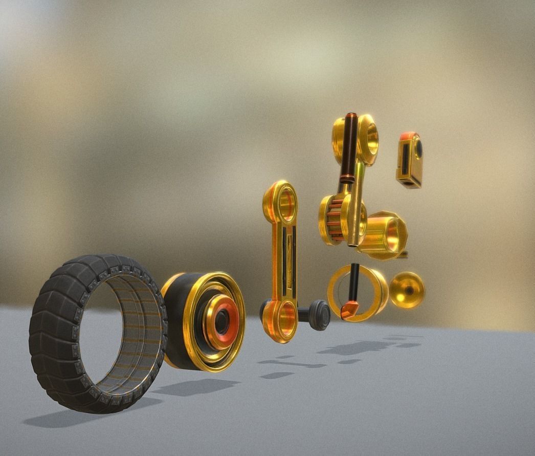 Hydraulic Suspension with Tires Yellow Version Rigged  Low-poly 3D model_3