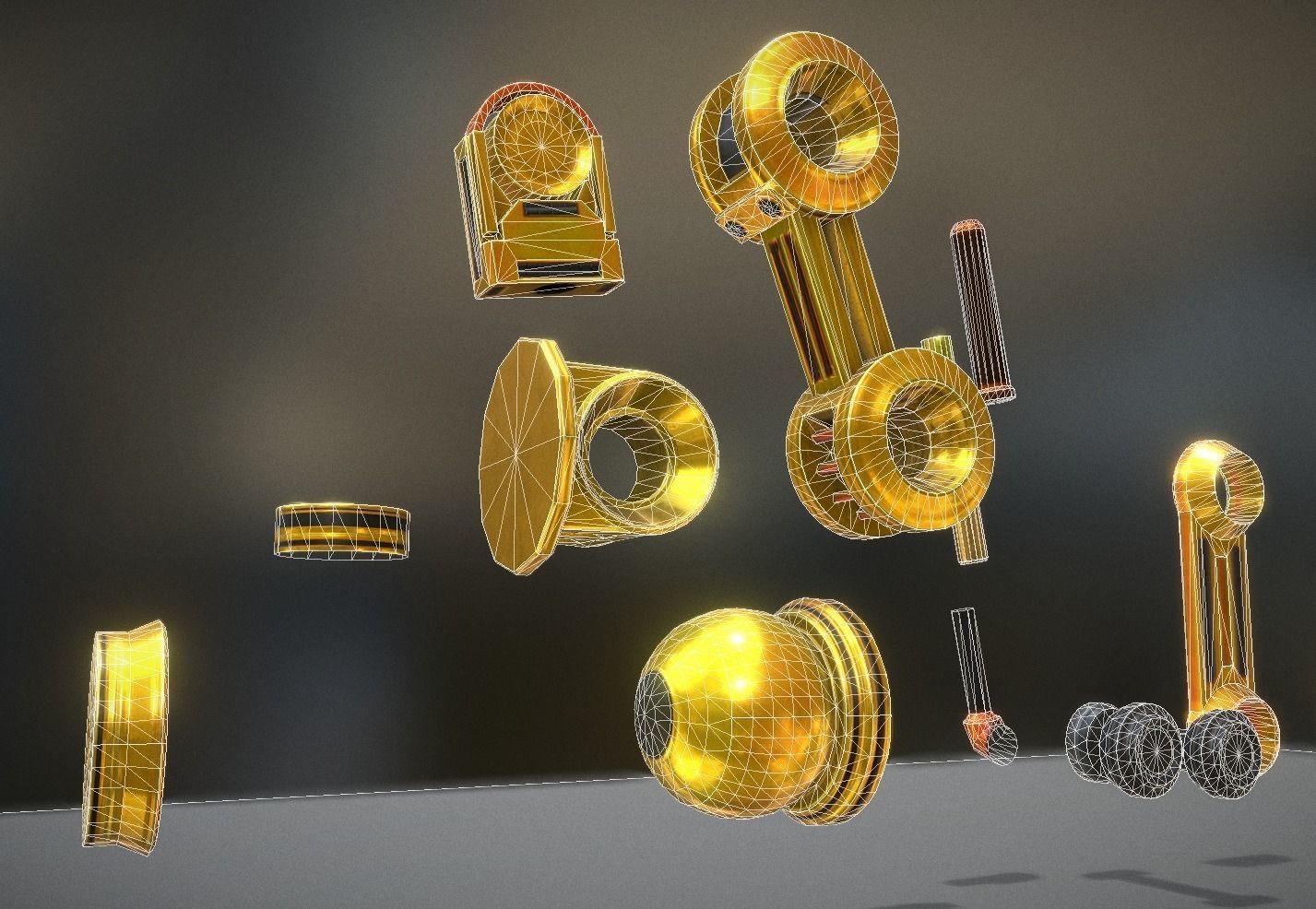 Hydraulic Suspension with Tires Yellow Version Rigged  Low-poly 3D model_7