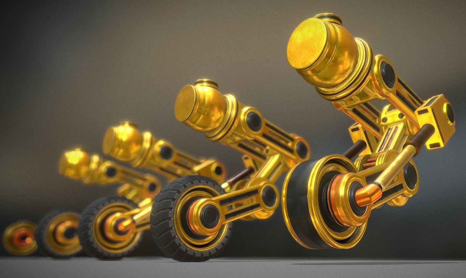 Hydraulic Suspension with Tires Yellow Version Rigged  Low-poly 3D model_10