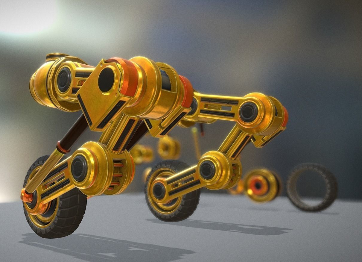 Hydraulic Suspension with Tires Yellow Version Rigged  Low-poly 3D model_5