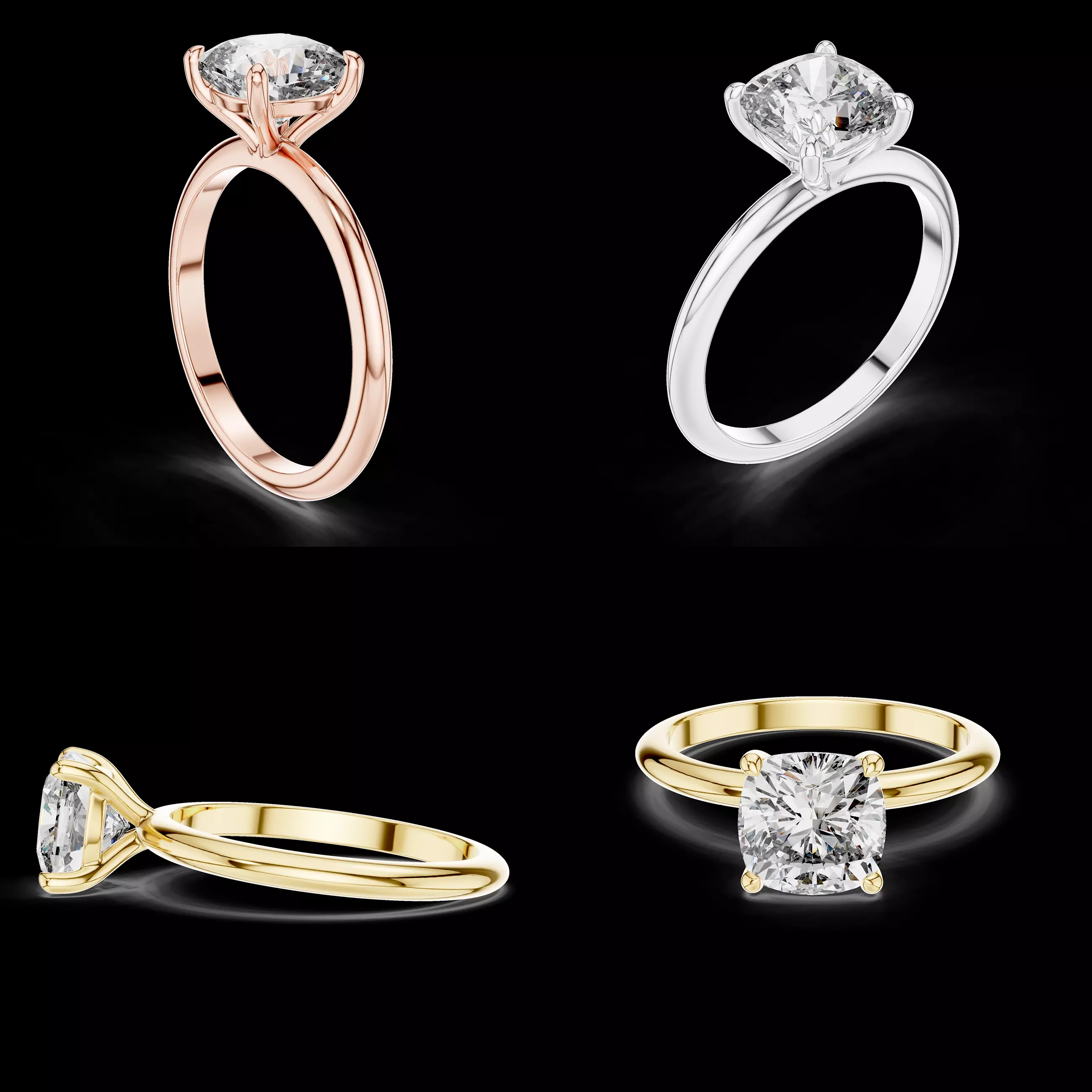 Cushion Diamond Solitaire Engagement Ring CAD 3DM STL 3D print model