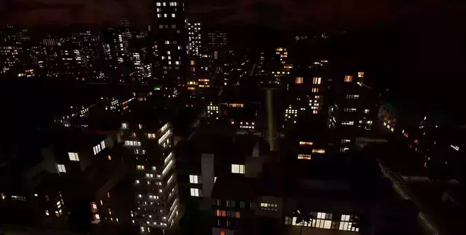 3x3 km Complete Downtown City Level NIGHT Unreal UE5 Low-poly 3D model 4