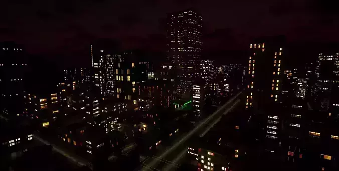 3x3 km Complete Downtown City Level NIGHT Unreal UE5 Low-poly 3D model 5