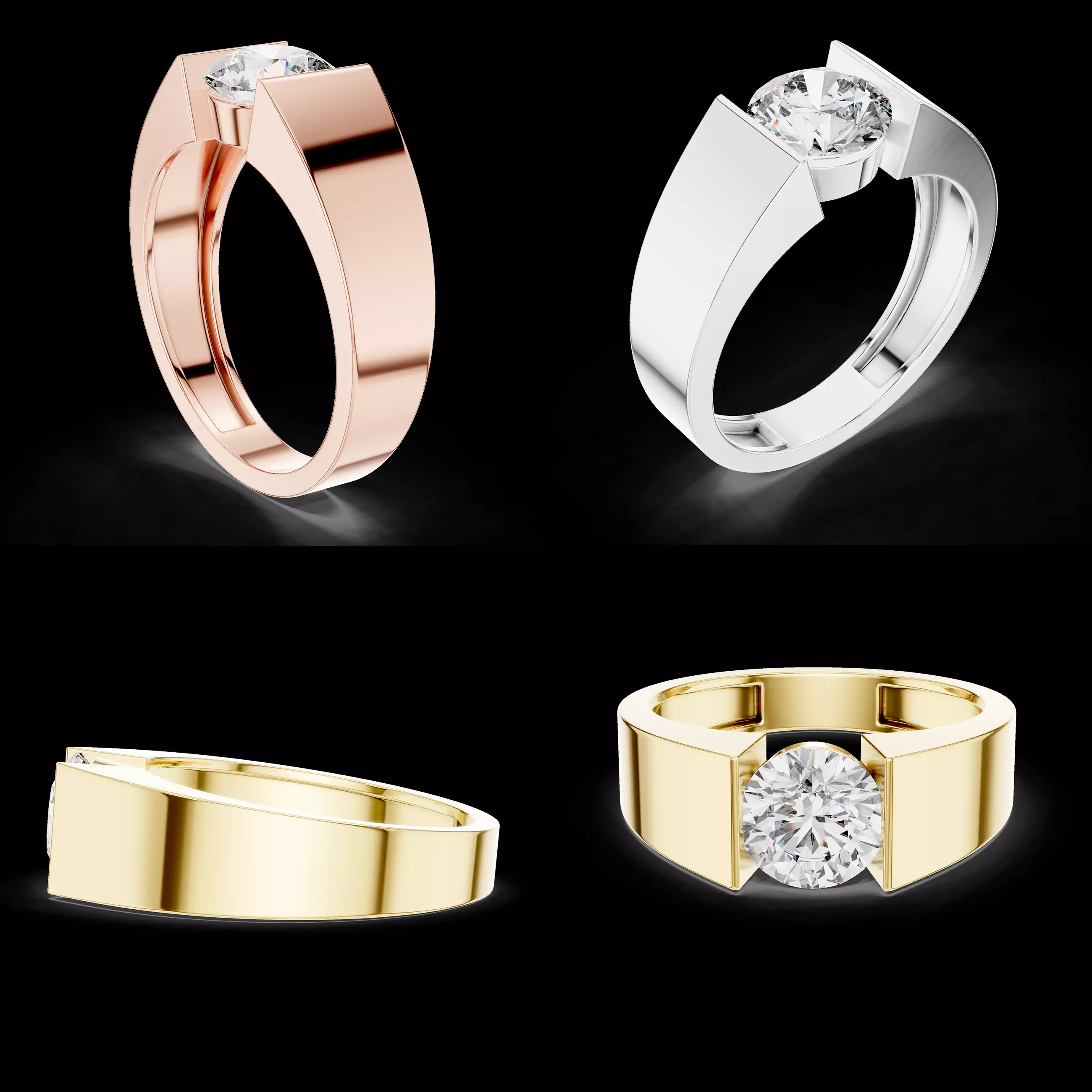 Modern Solitaire Diamond Ring CAD Bold Minimal Engagement Ring 3D print model