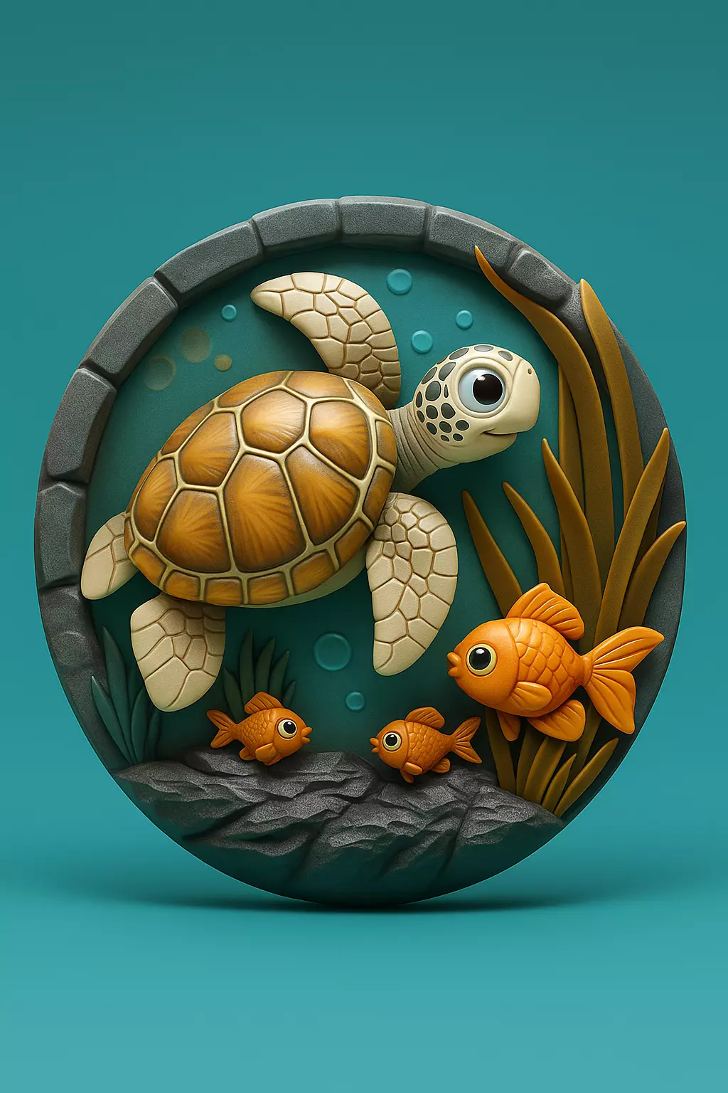 Underwater Sea Turtle and Fish 3D print model