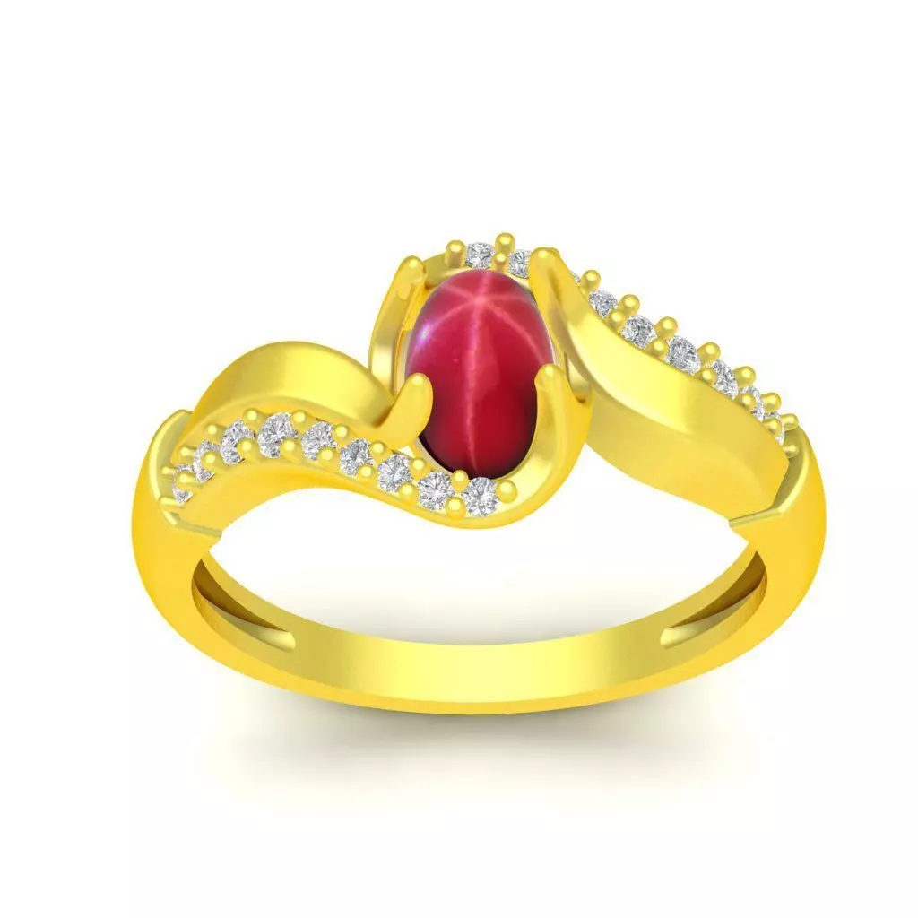 Oval Ruby Ring with Curved Diamond Accent Design 122a 3D print model