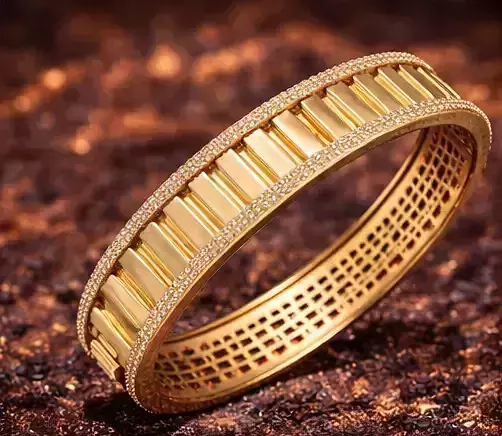 Wide Modular Gold Bangle with Precision Stone Borders 3D print model