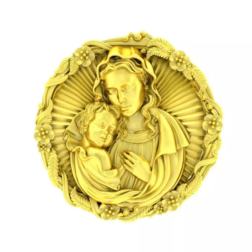 Luxury Virgin Mary and Child Relief Pendant Design 124a 3D print model