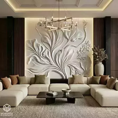 Modern Wave Relief Panel Wall Decor Set STL Mural CNC 368 3D model ...