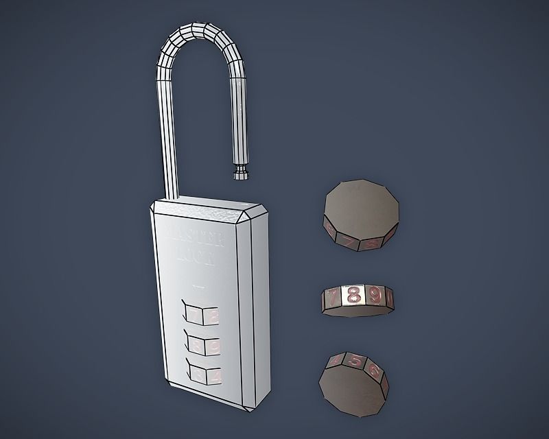 Combination Lock Low-poly 3D model_4