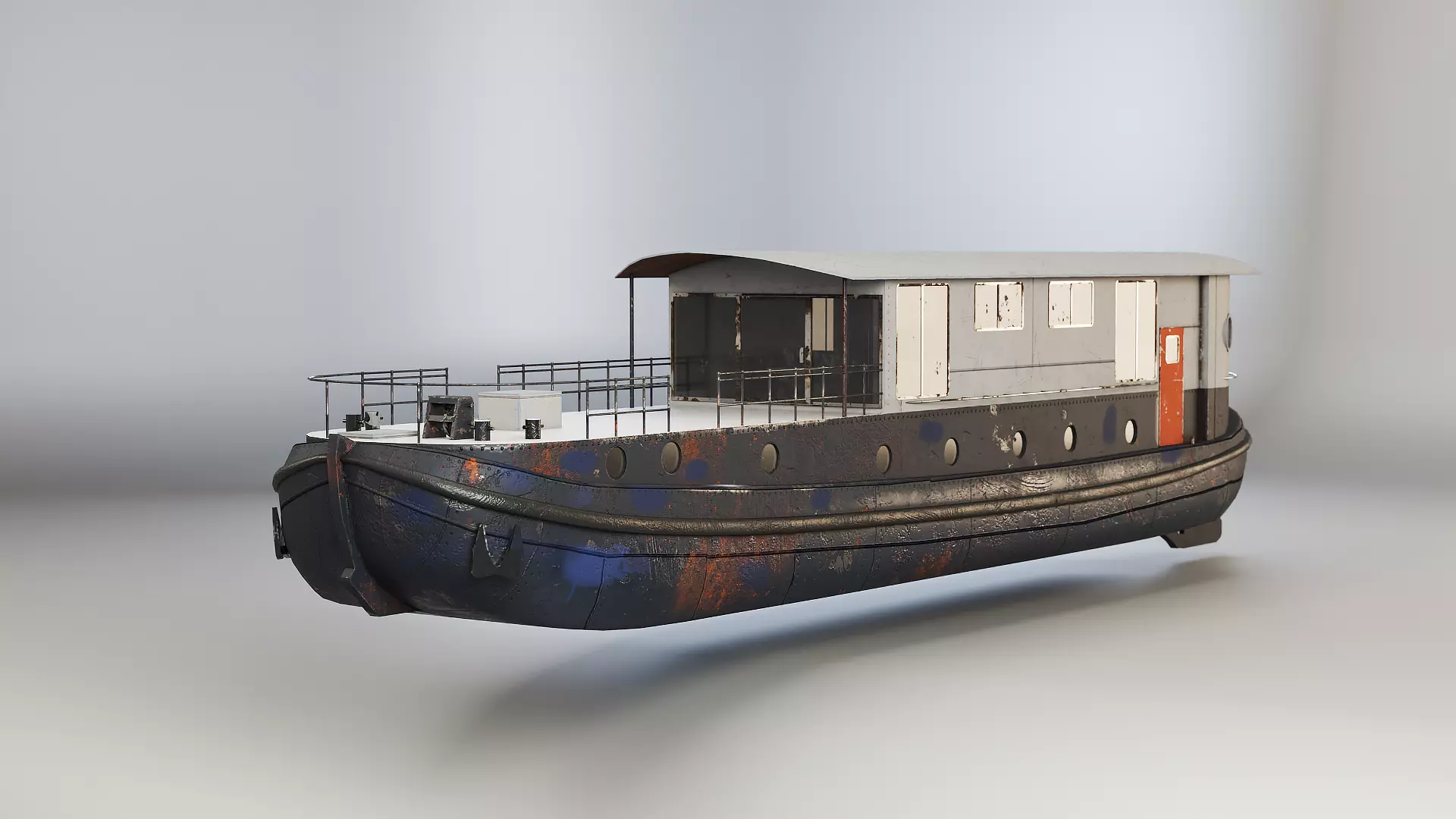 Aged Dutch Barge Houseboat 3D Model Modern Floating Home Low-poly 3D model