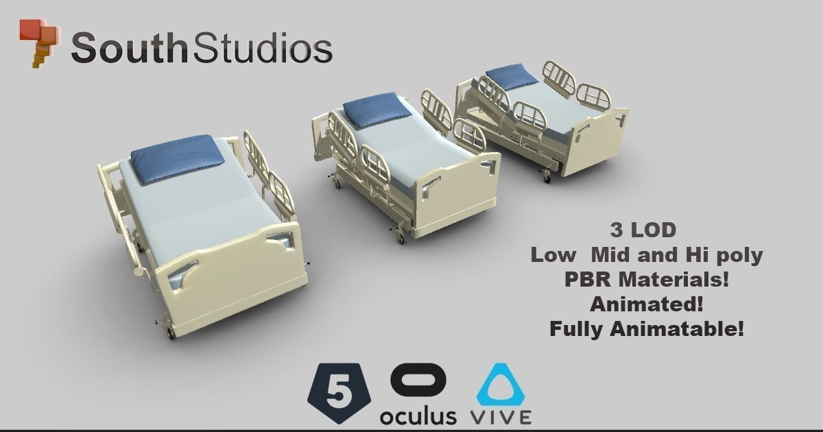 Animated Hospital Bed 3dsmax Low-poly 3D model_0