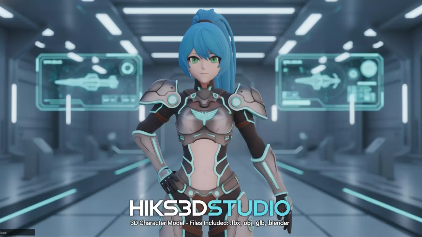 Stylized Sci-Fi Anime Female Character Game-Ready 3D Model PBR Low-poly 3D model