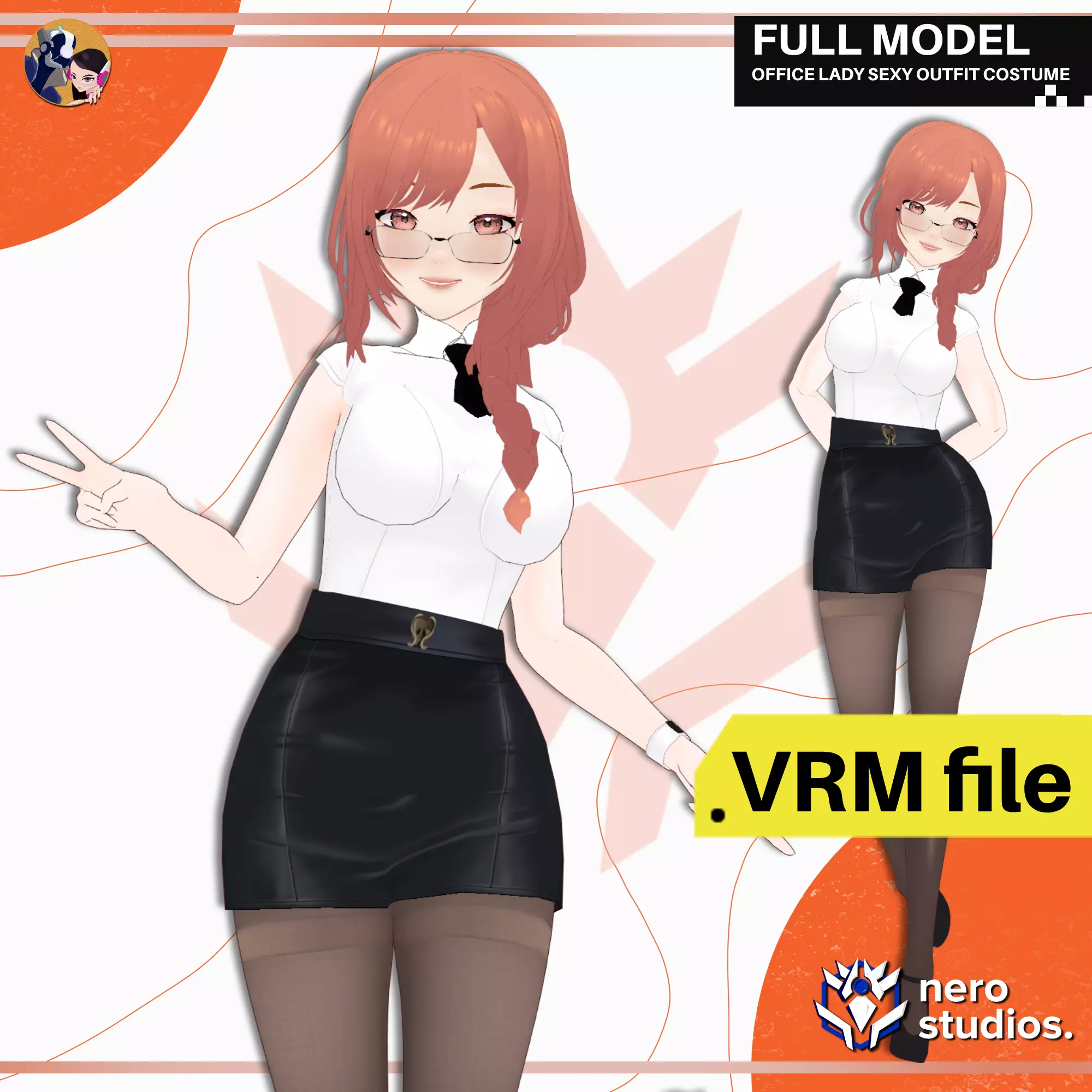 VRM OFFICE LADY OUTFIT COSTUME SET GIRL TIGHT SKIRT 3D model