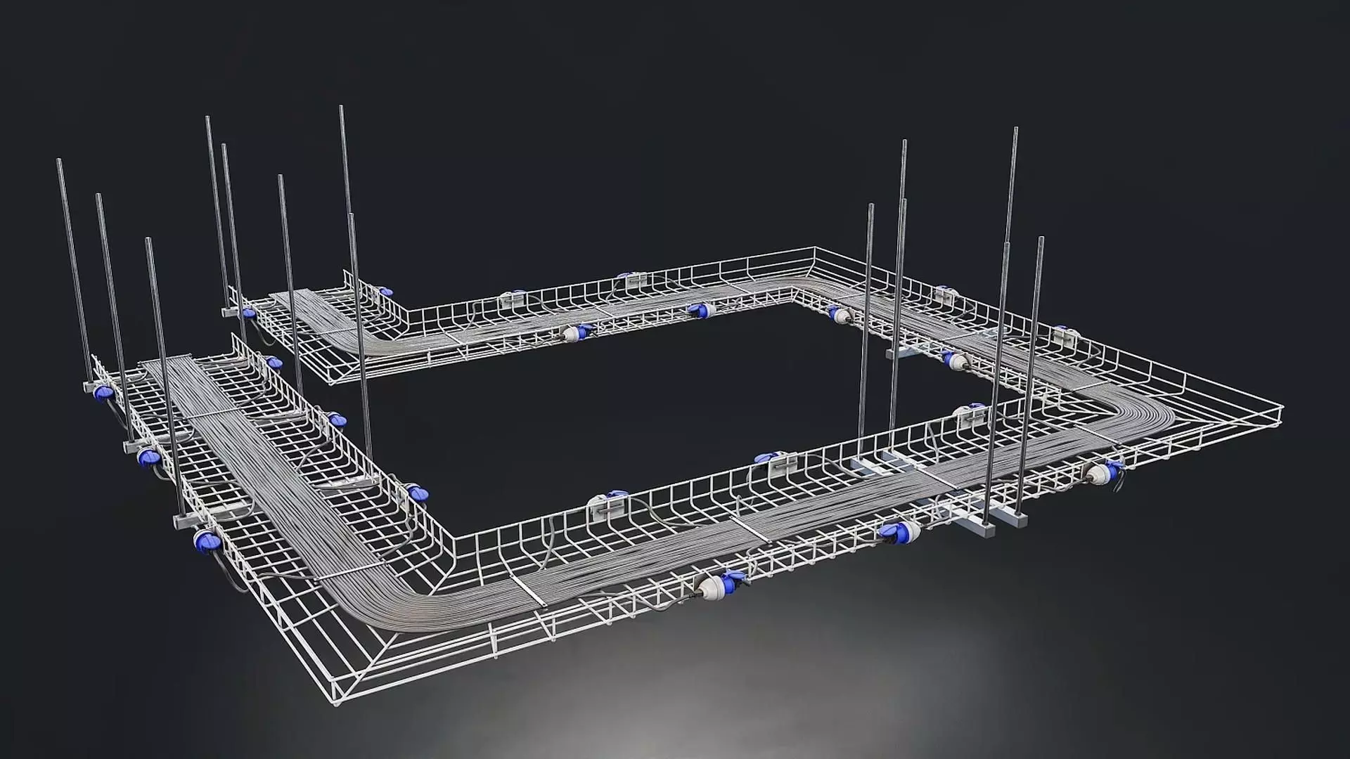 Cable Tray System with Wiring and Sockets Low-poly 3D model