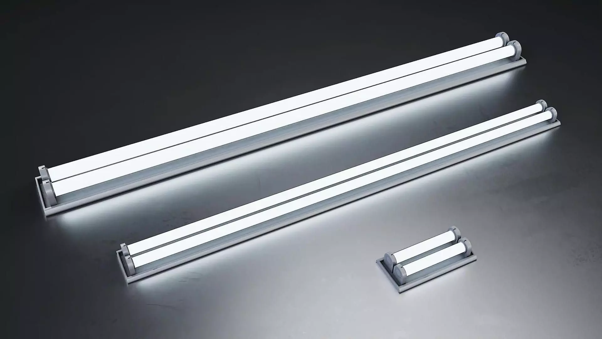 Fluorescent Tube Light Fixtures Set Low-poly 3D model