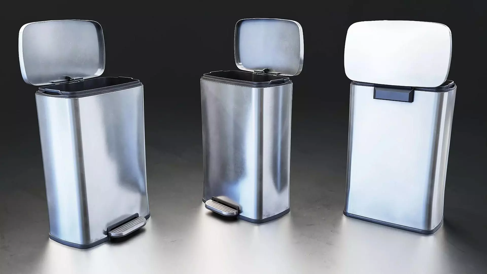 Stainless Steel Trash Bin Low-poly 3D model