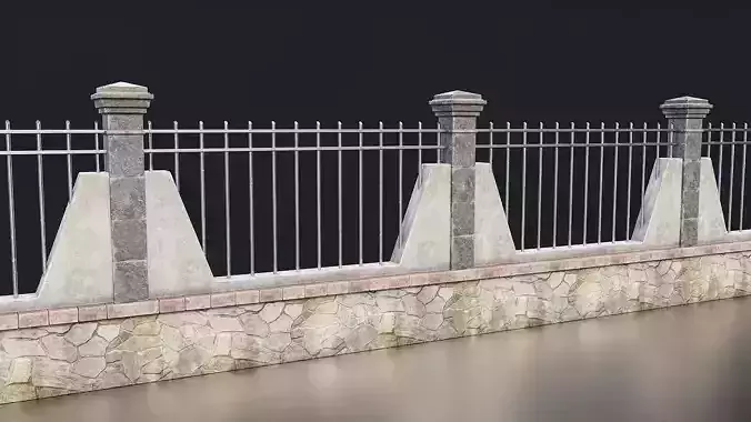 Stone and Iron Fence Set Low-poly 3D model