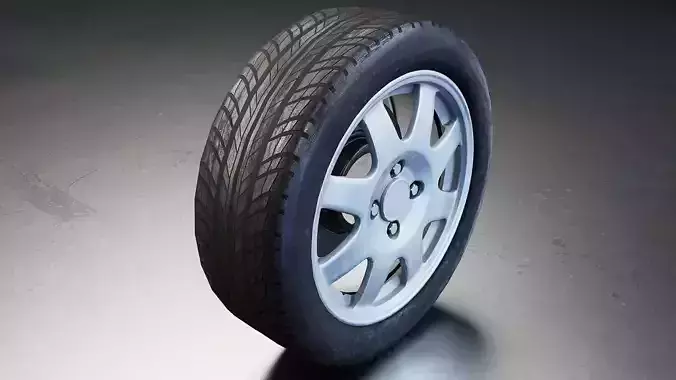 Realistic Car Tire Set Low-poly 3D model 5