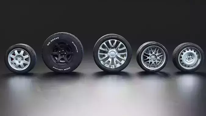 Realistic Car Tire Set Low-poly 3D model 6