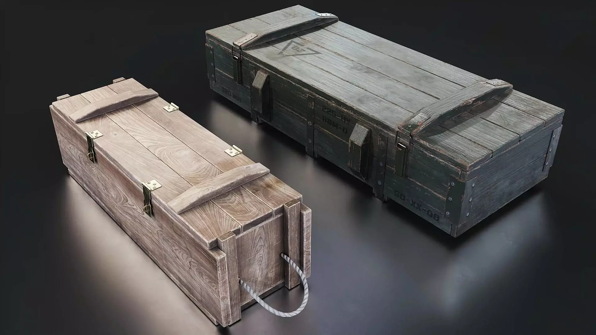 Wooden Ammunition Crate Set Low-poly 3D model