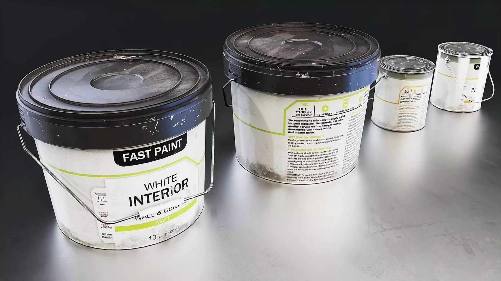 White Interior Paint Bucket Set Low-poly 3D model