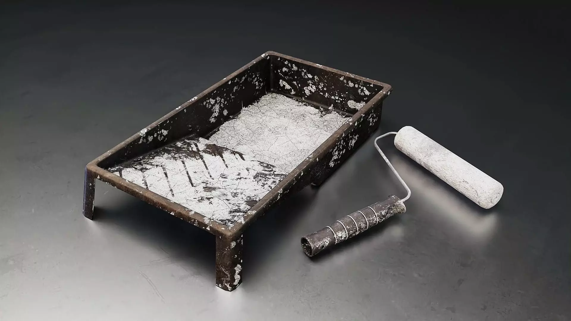 Old Paint Roller and Tray Set Low-poly 3D model