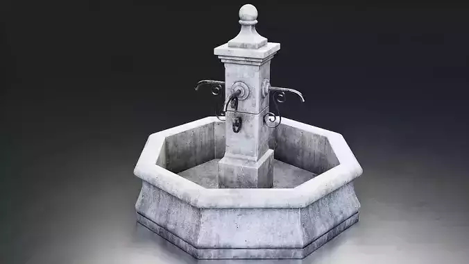 Octagonal Stone Fountain Low-poly 3D model