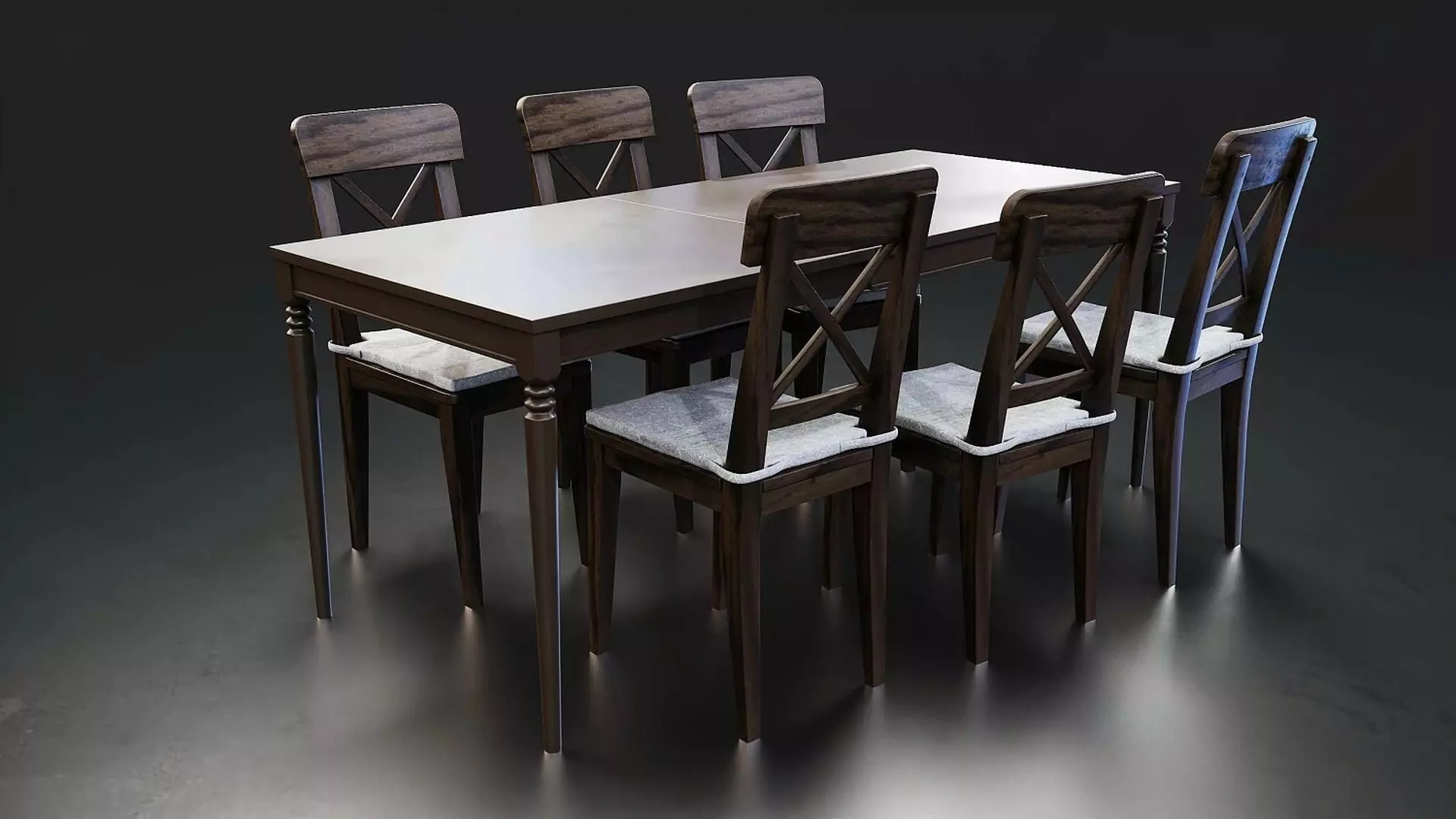 Classic Dining Table and Chairs Set Low-poly 3D model