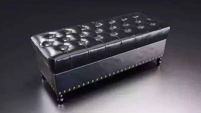 Tufted Leather Bench Ottoman Low-poly 3D model
