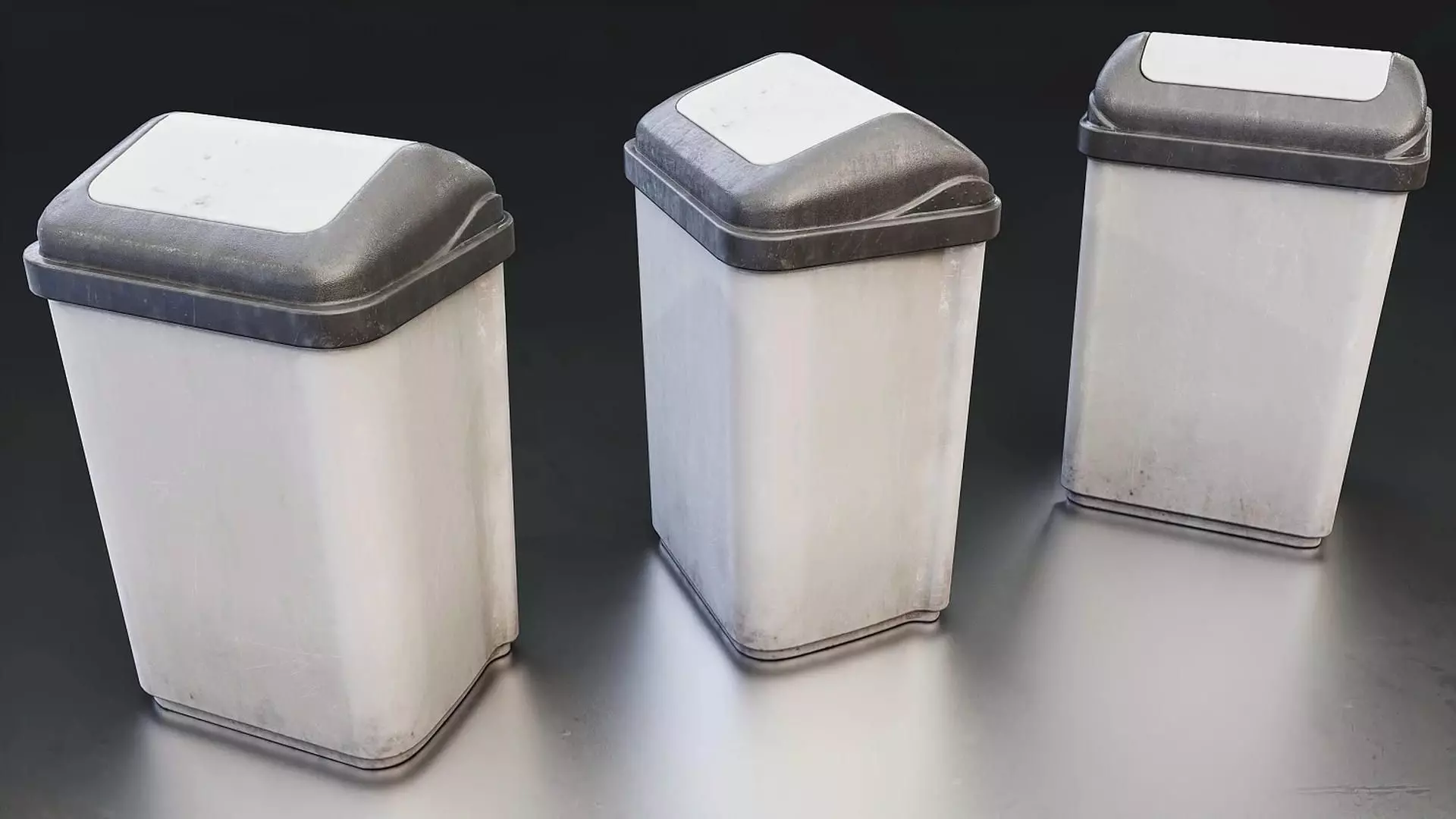 Plastic Trash Bin Set Low-poly 3D model