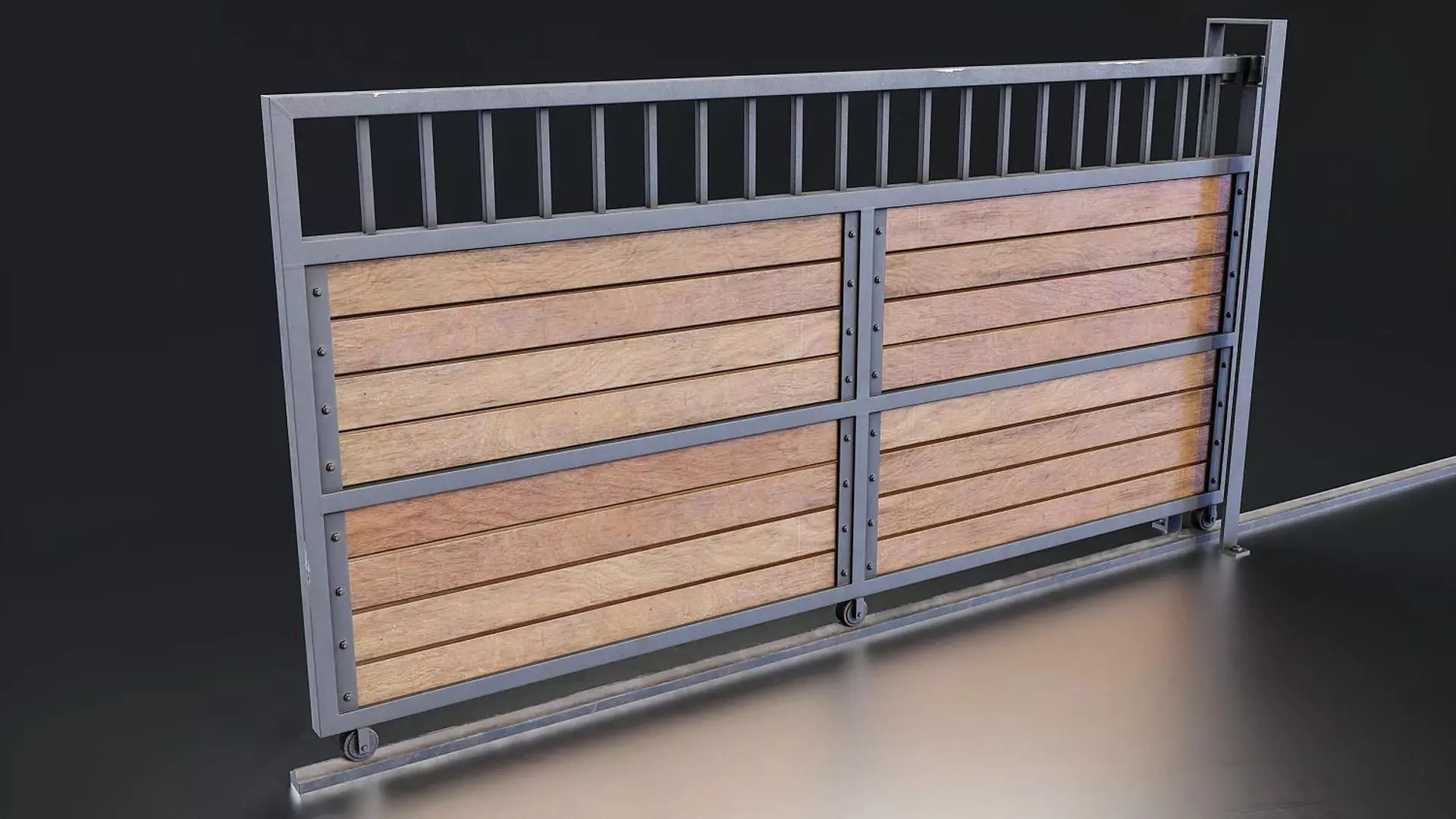 Modern Sliding Metal and Wood Gate Low-poly 3D model