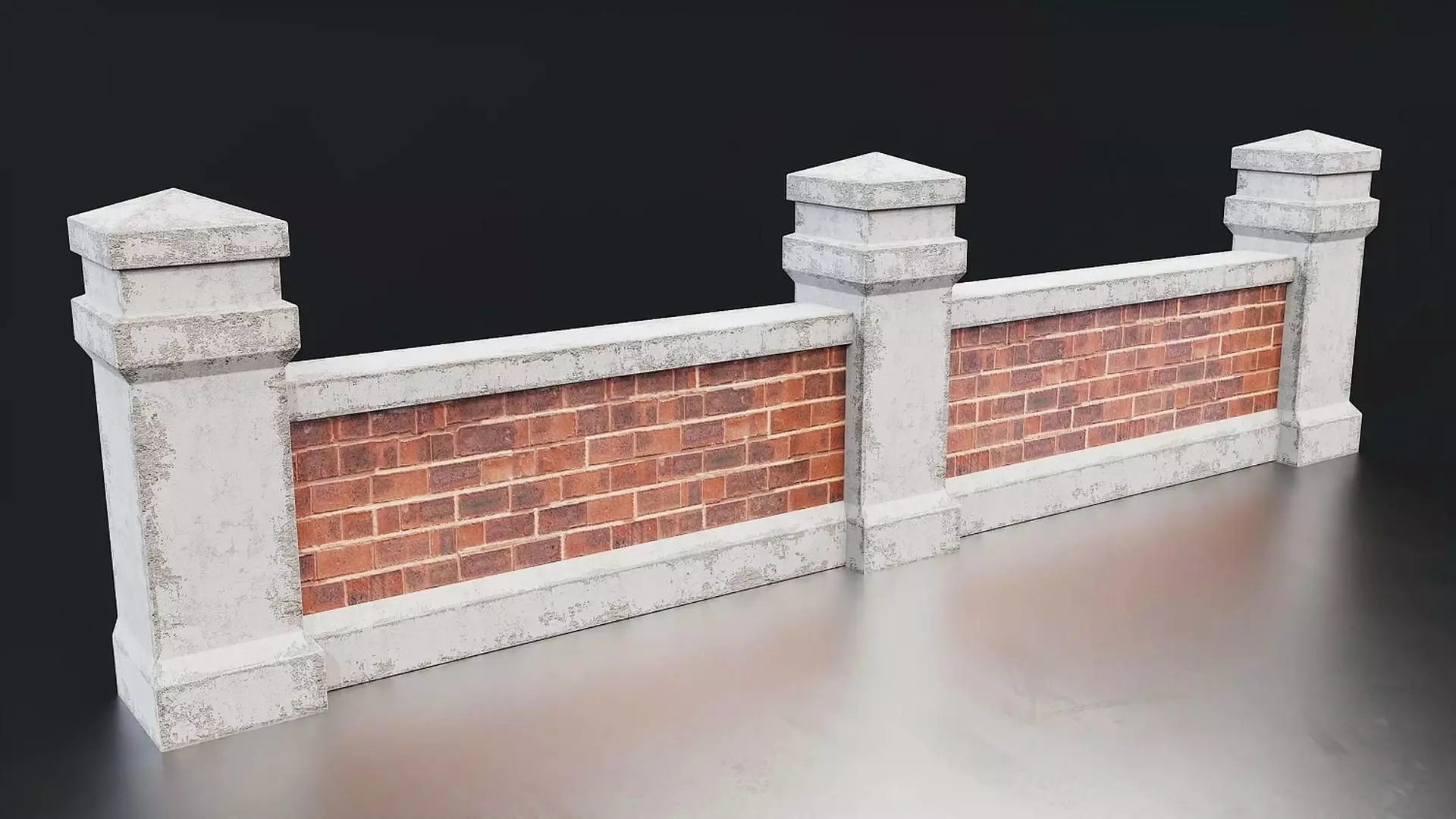 Brick and Concrete Garden Wall Set Low-poly 3D model