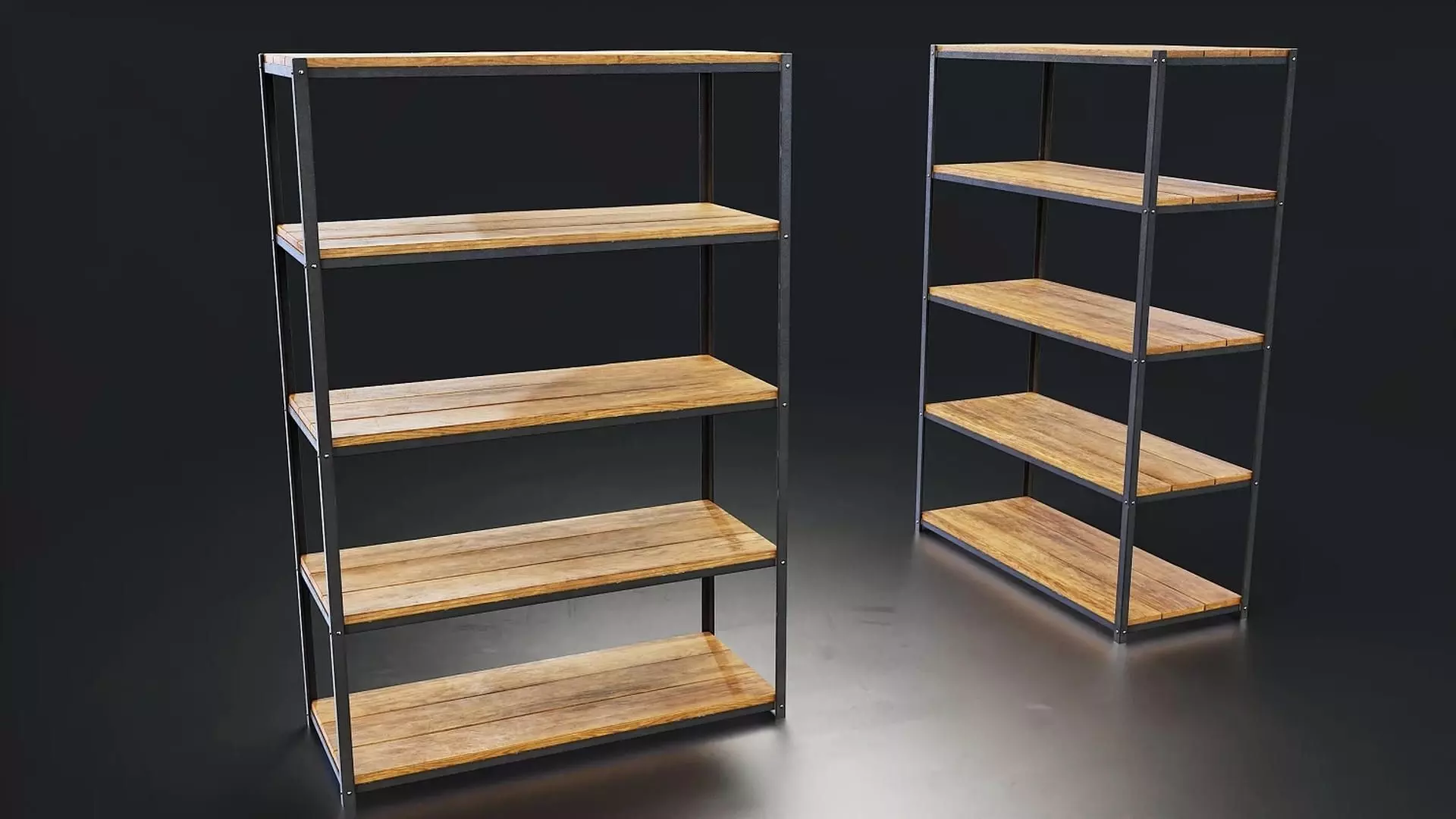 Industrial Metal Wood Shelf Low-poly 3D model