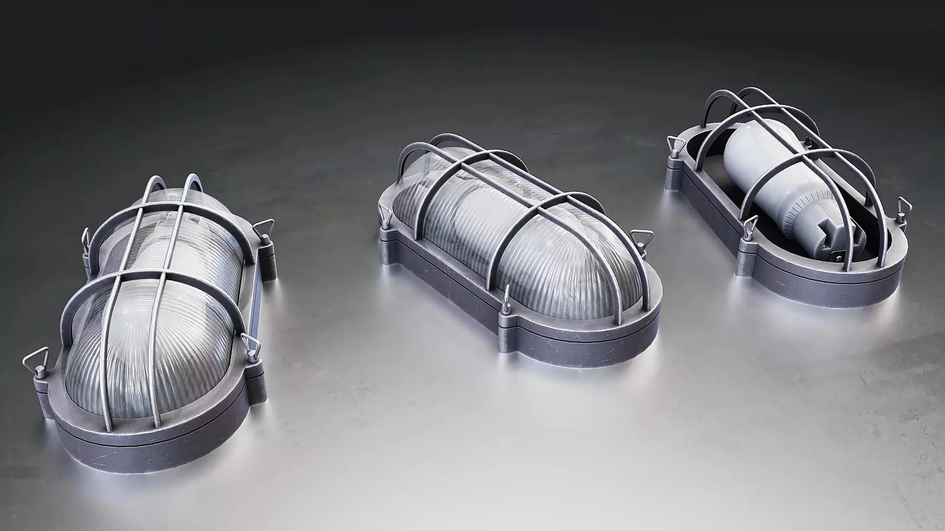 Industrial Bulkhead Cage Light Set Low-poly 3D model