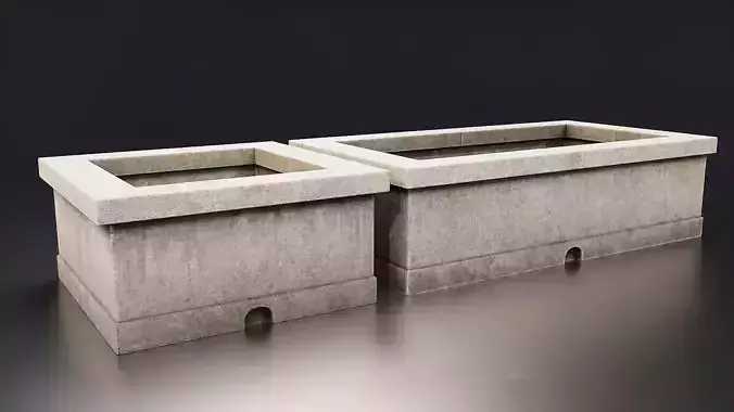 Rectangular Concrete Planter Box Set Low-poly 3D model