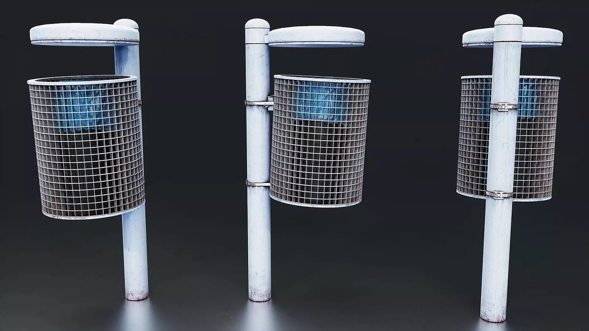 Urban Metal Trash Bin Low-poly 3D model
