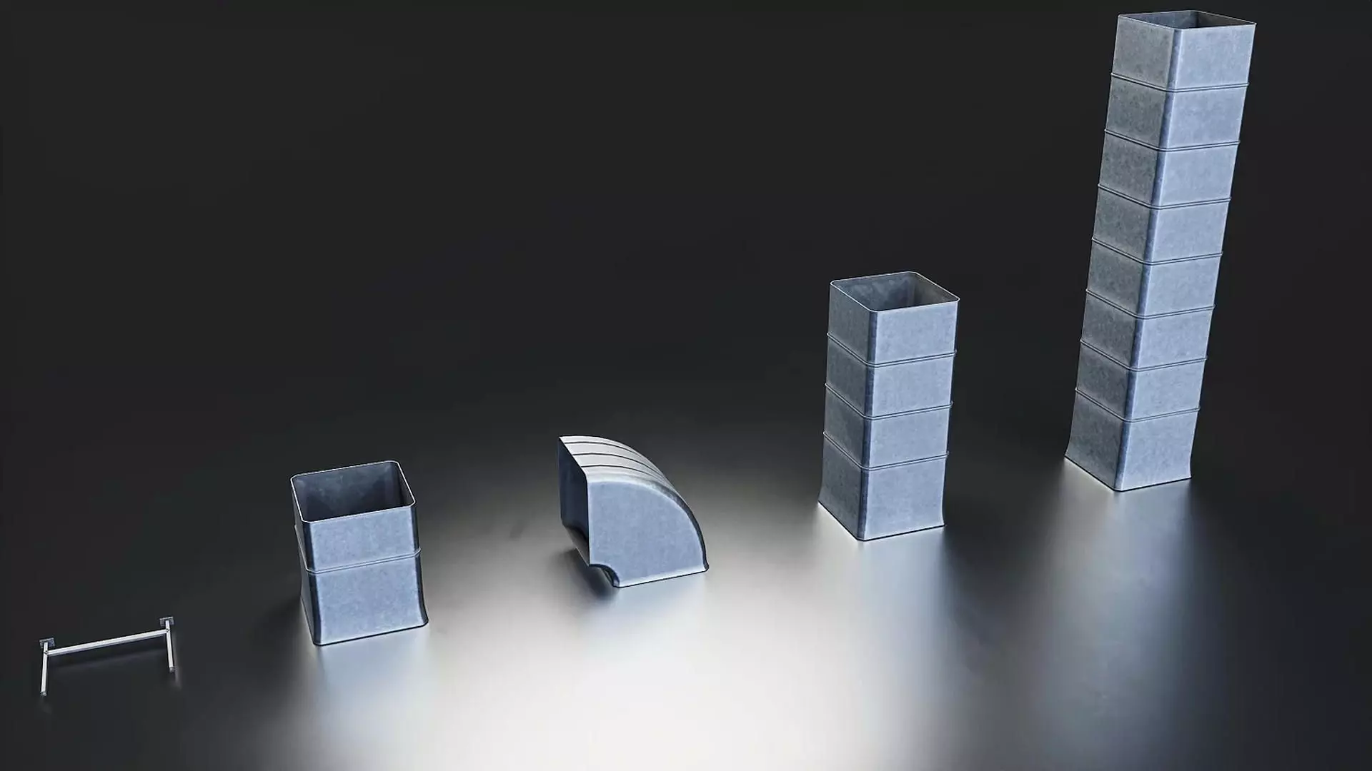 Modular Industrial Metal Duct Set Low-poly 3D model
