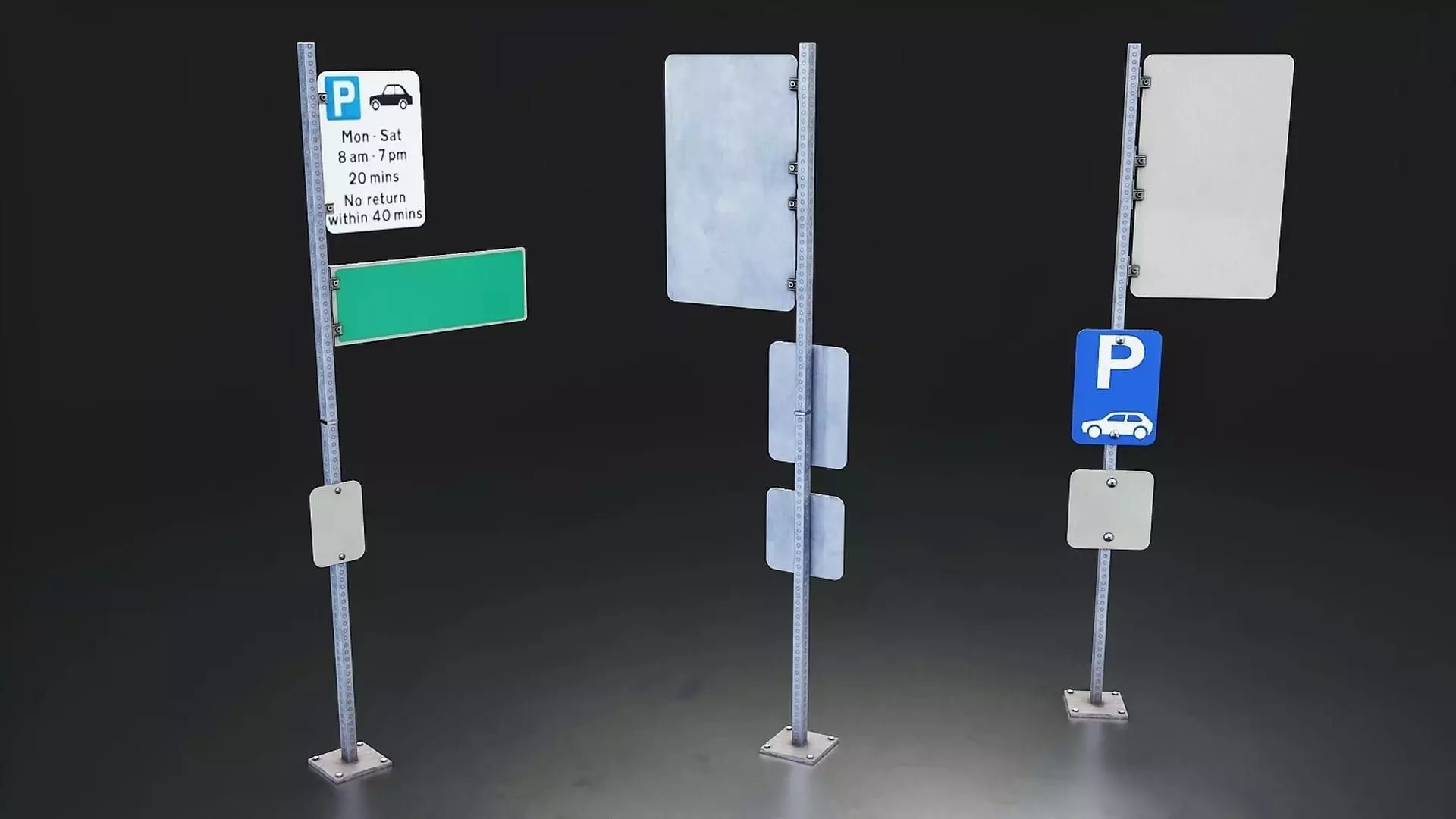 Modular Street and Parking Sign Pack Low-poly 3D model