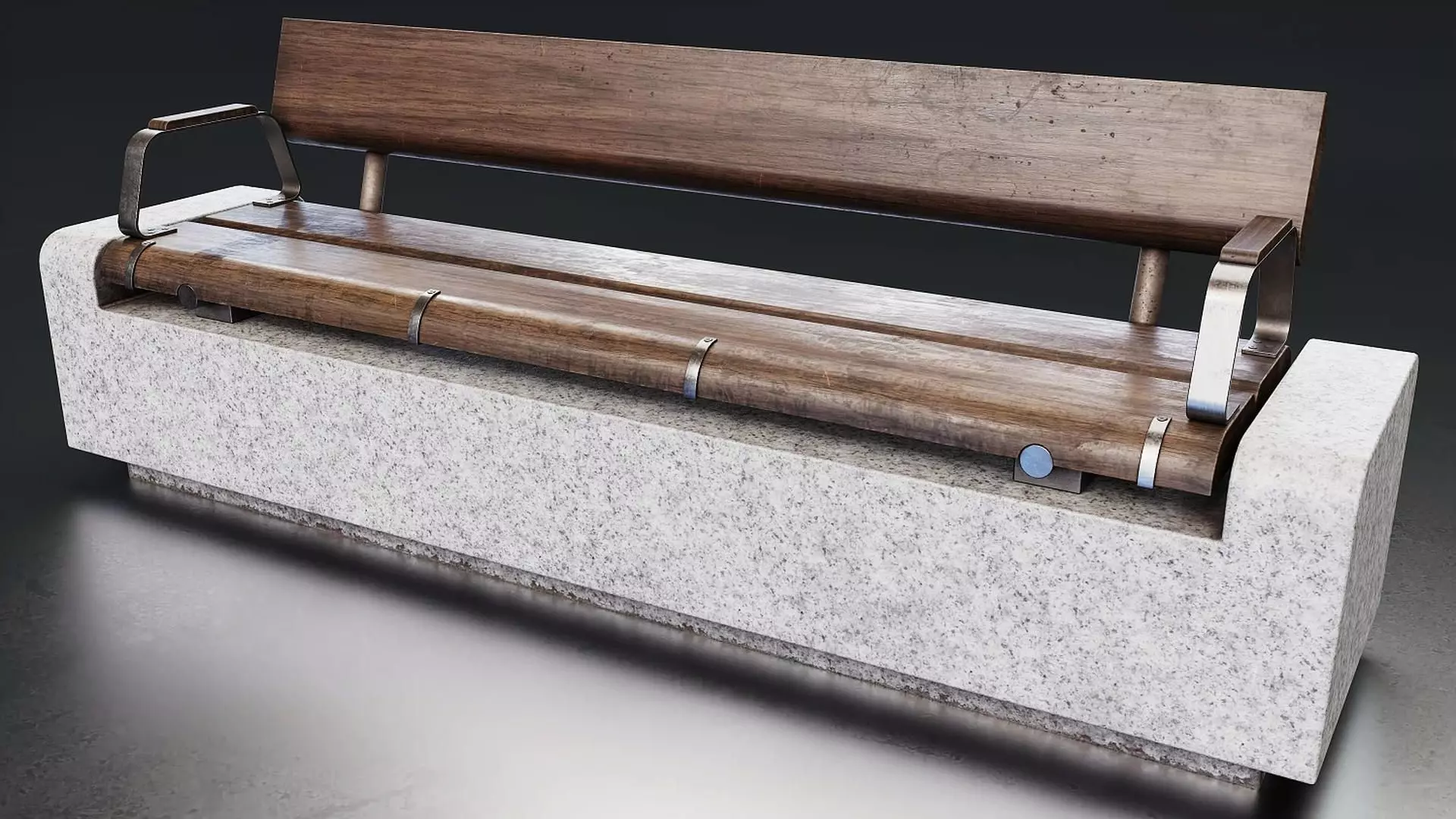 Modern Concrete and Wood Park Bench Low-poly 3D model