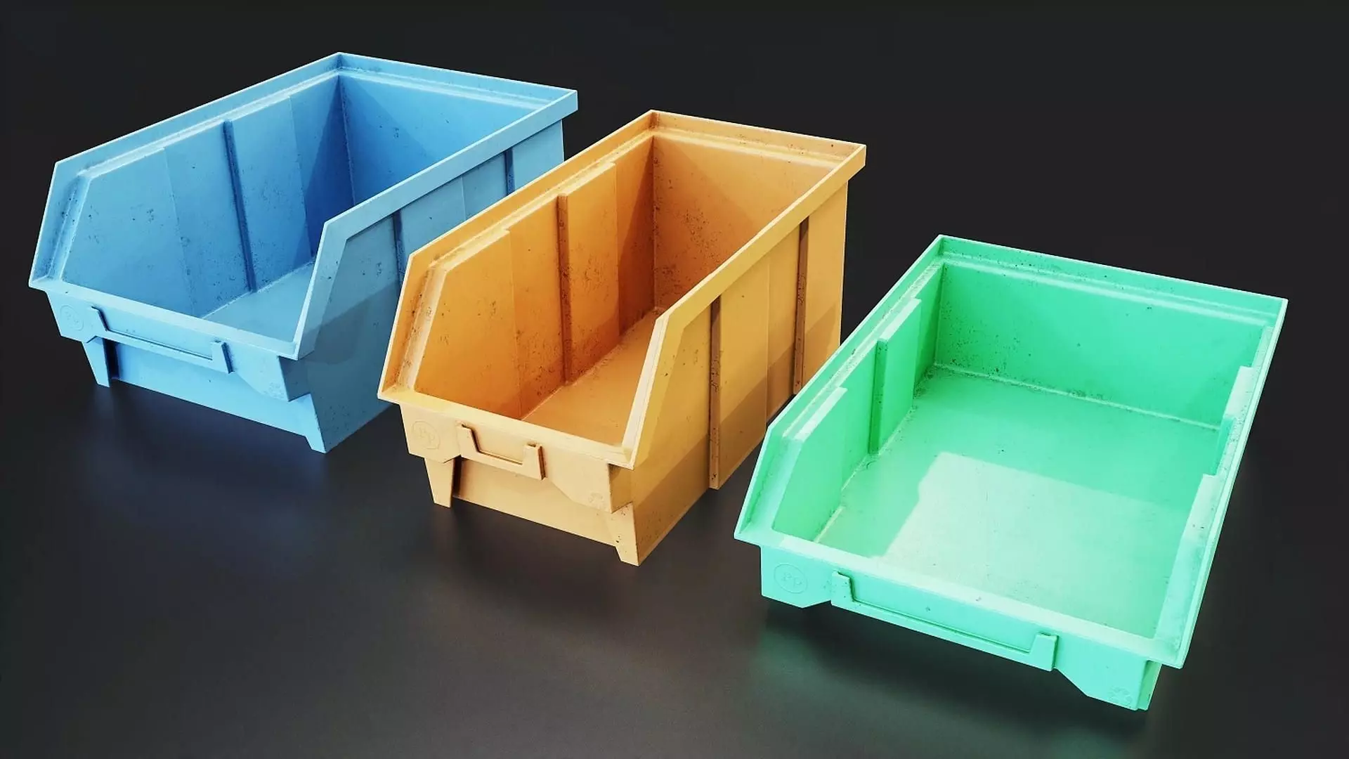 Plastic Storage Bins Set Low-poly 3D model