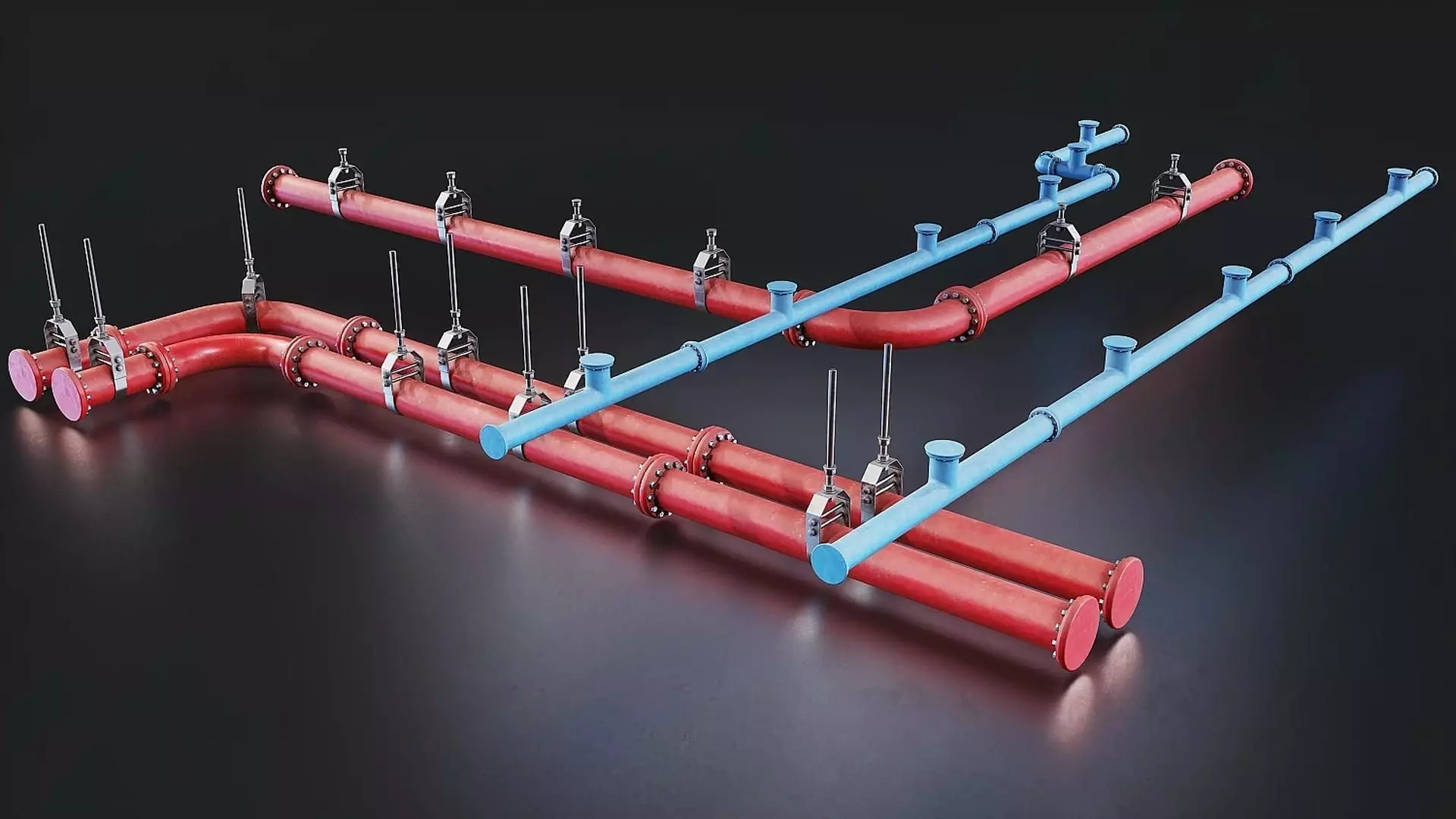 Industrial Pipeline System 3D Model Low-poly 3D model